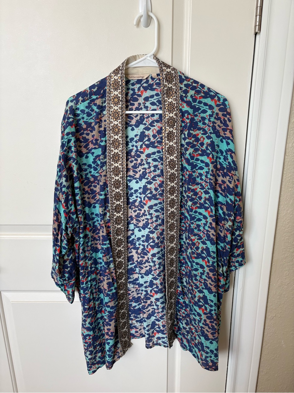 Soft Surroundings Teal, Navy & Coral Flowing Coverup